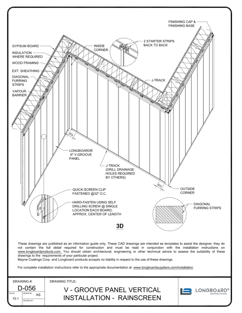 D-056 V Groove Panel Vertical Installation over Furring Strips